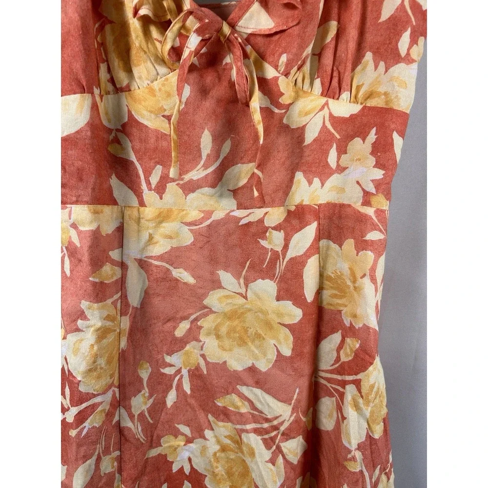 Wayf XS Goldie Floral Sundress Amber Roses print Rayon Linen Vacation Summer